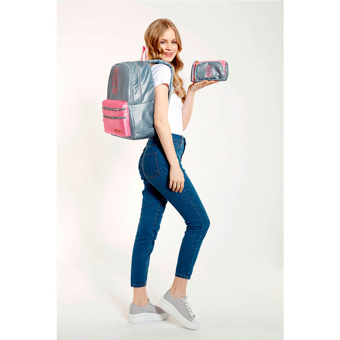 Kaukko Sparkle Duble Gri Kız Çocuk Sırt Çantası