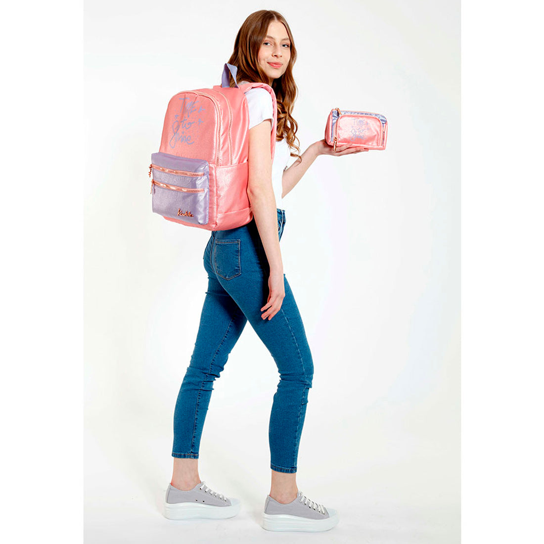 Kaukko Sparkle Duble Kız Çocuk Somon Sırt Çantası