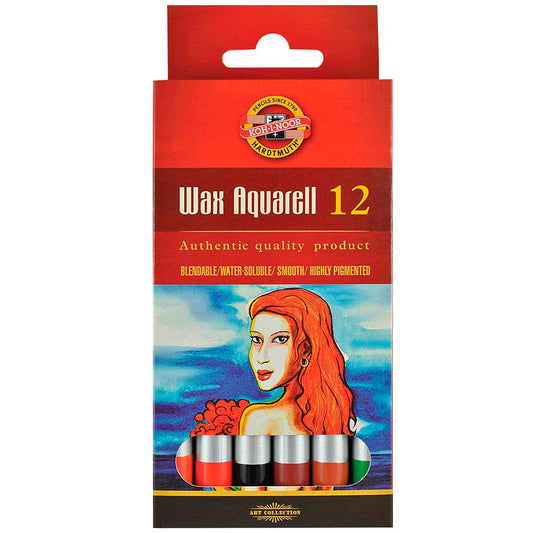 Koh I Noor Wax Aquarell 12'li Pastel Kalem Seti - Suluboya Etkili Sanatçı Çizim ve Boyama Seti