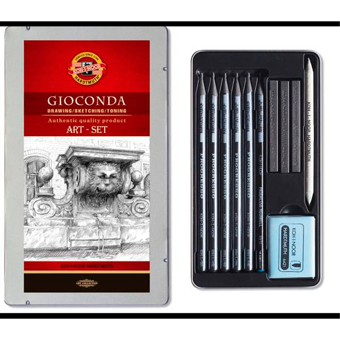Kohinoor 11'li Metal Kutu Gioconda Grafit Seti - Sanatsal Çizim ve Eskiz Kalemleri