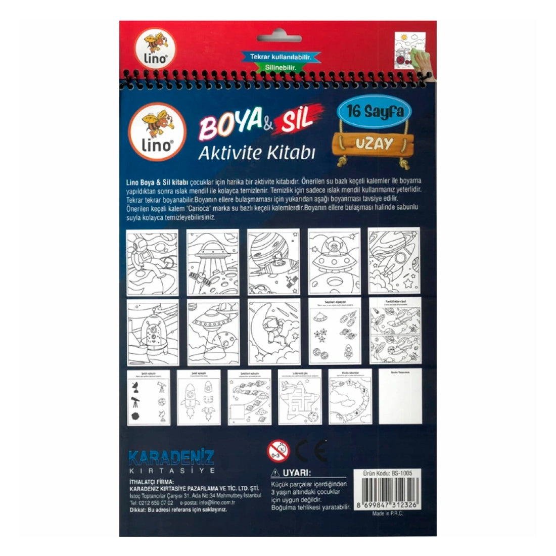 Lino Boya & Sil Aktivite Boyama Uzay A4 (Silinebilir) Bs-1005