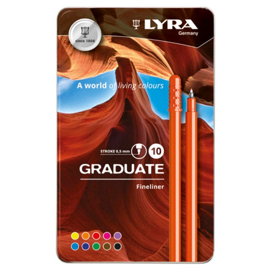 Lyra 0.5 mm 10 Renk Graduate Fineliner Kalem Seti - Sanatsal Çizim, Eskiz ve Okul Kalemleri