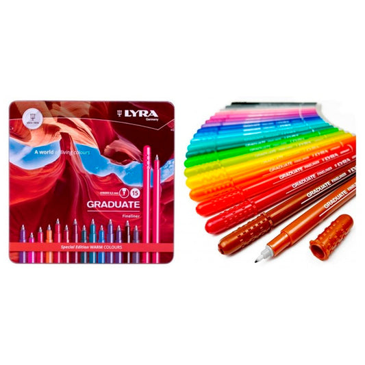Lyra Graduate 15'li Fineliner Çizim Kalemi - Sanatsal Eskiz, İllüstrasyon ve Detay Çizim Kalemi