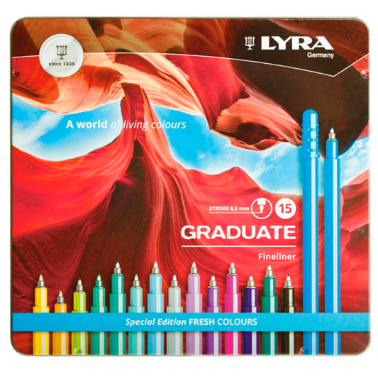 Lyra Graduate Fineliner 0,5mm 15'li Kalem Seti - Sanatsal Çizim ve Eskiz Kalemi
