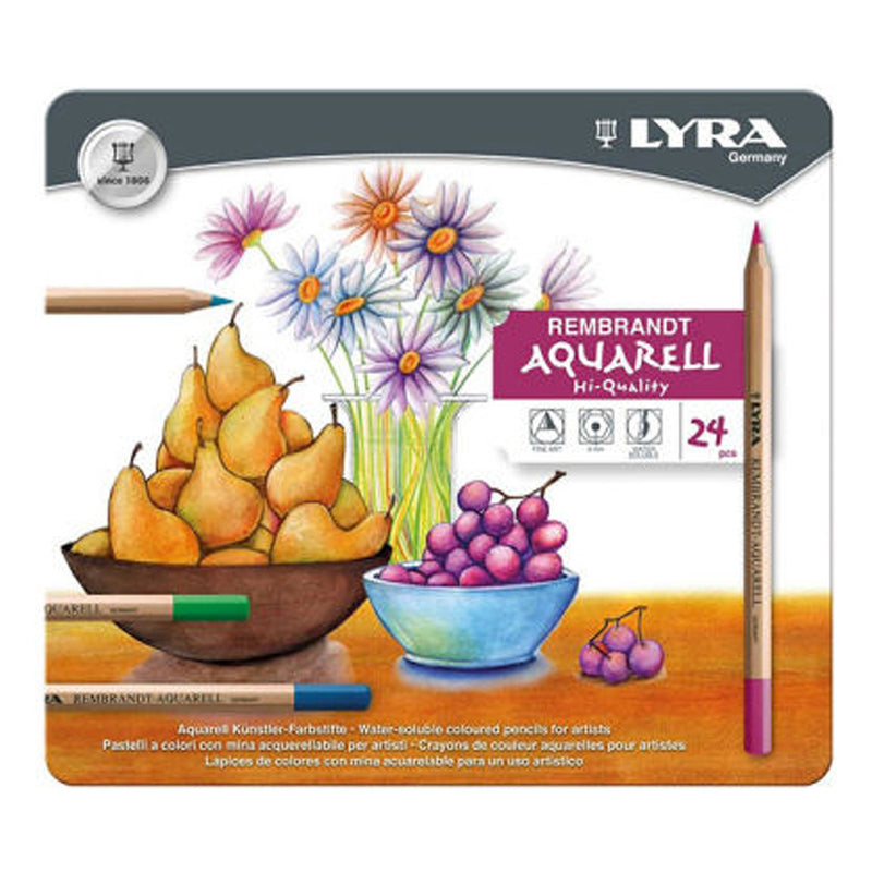 Lyra Rembrandt Aquarell 24'lü Metal Kutu Boya Kalemi - Sanatsal Çizim ve Suluboya Etkili Profesyonel Set