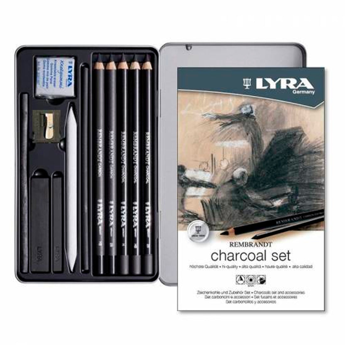 Lyra Rembrandt Charcoal 12'li Çizim Kalem Set - Sanatsal Eskiz ve Profesyonel Kömür Kalem Seti