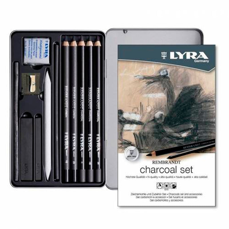 Lyra Rembrandt Charcoal 12'li Çizim Kalem Set - Sanatsal Eskiz ve Profesyonel Kömür Kalem Seti