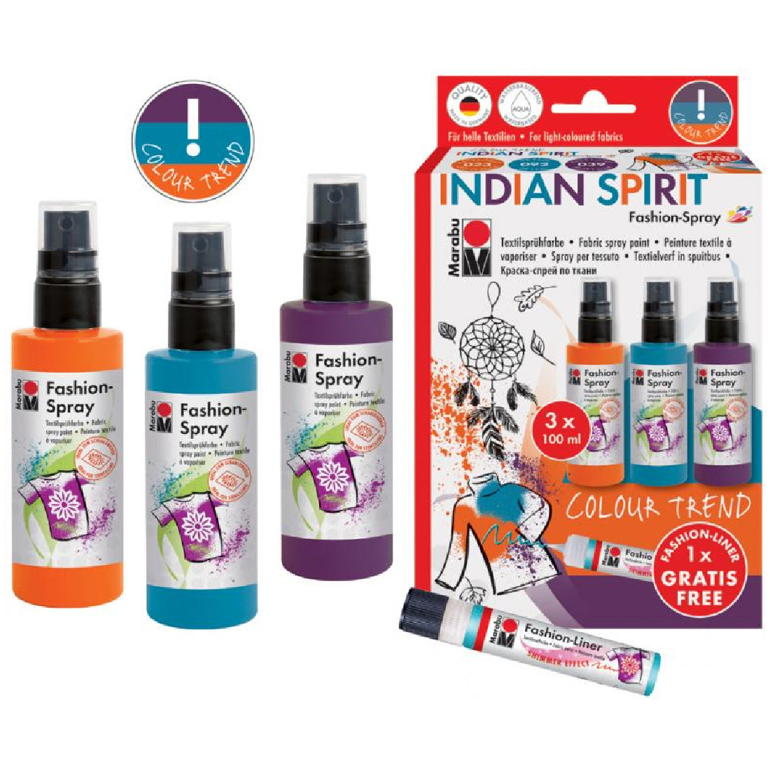 Marabu Moda Sprey Boya Seti 3X100 İndian - Kumaş ve Tekstil Boyası, Hobi ve El Sanatları İçin