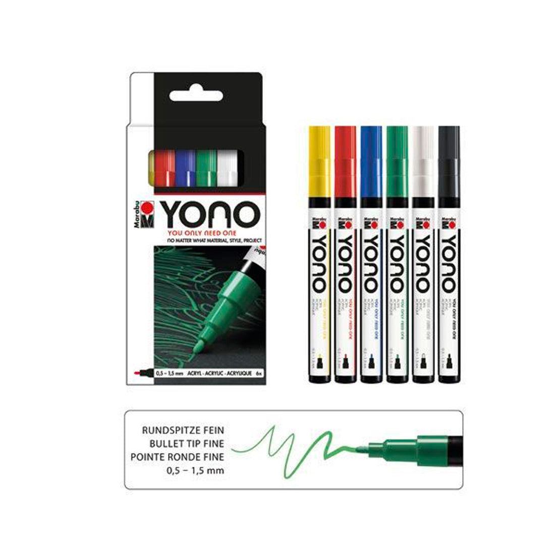 Marabu Yono Marker Set 6x0.5-1.5Mm - Sanat, Çizim ve Tasarım Marker Kalem Seti