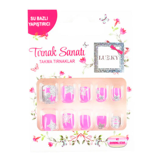 Lukky Yıldız Baskılı Yapışkanlı Takma Tırnak Seti