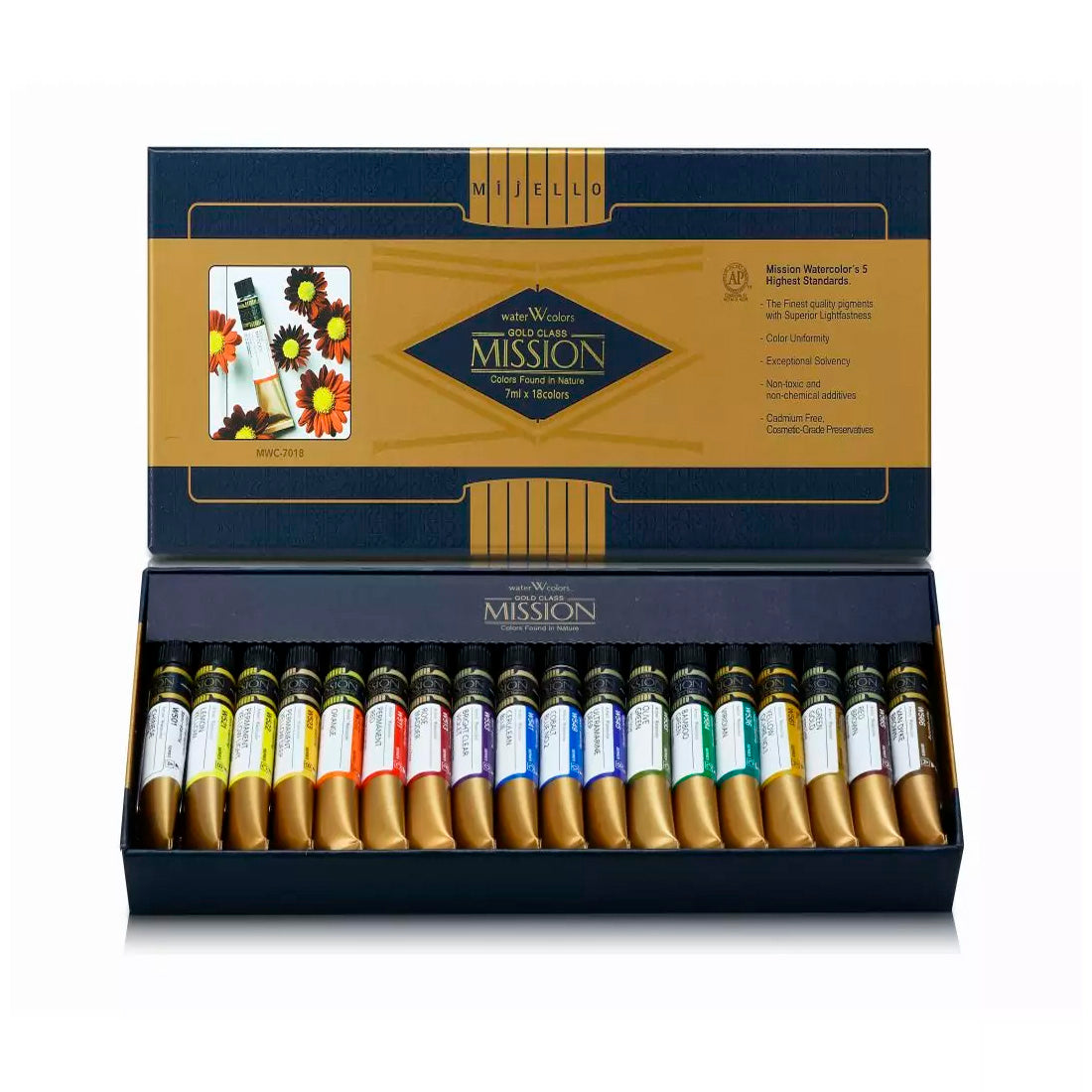 Mijello Gold Class 7 ml 18'li Tüp Sulu Boya - Profesyonel Sanatsal Resim Seti