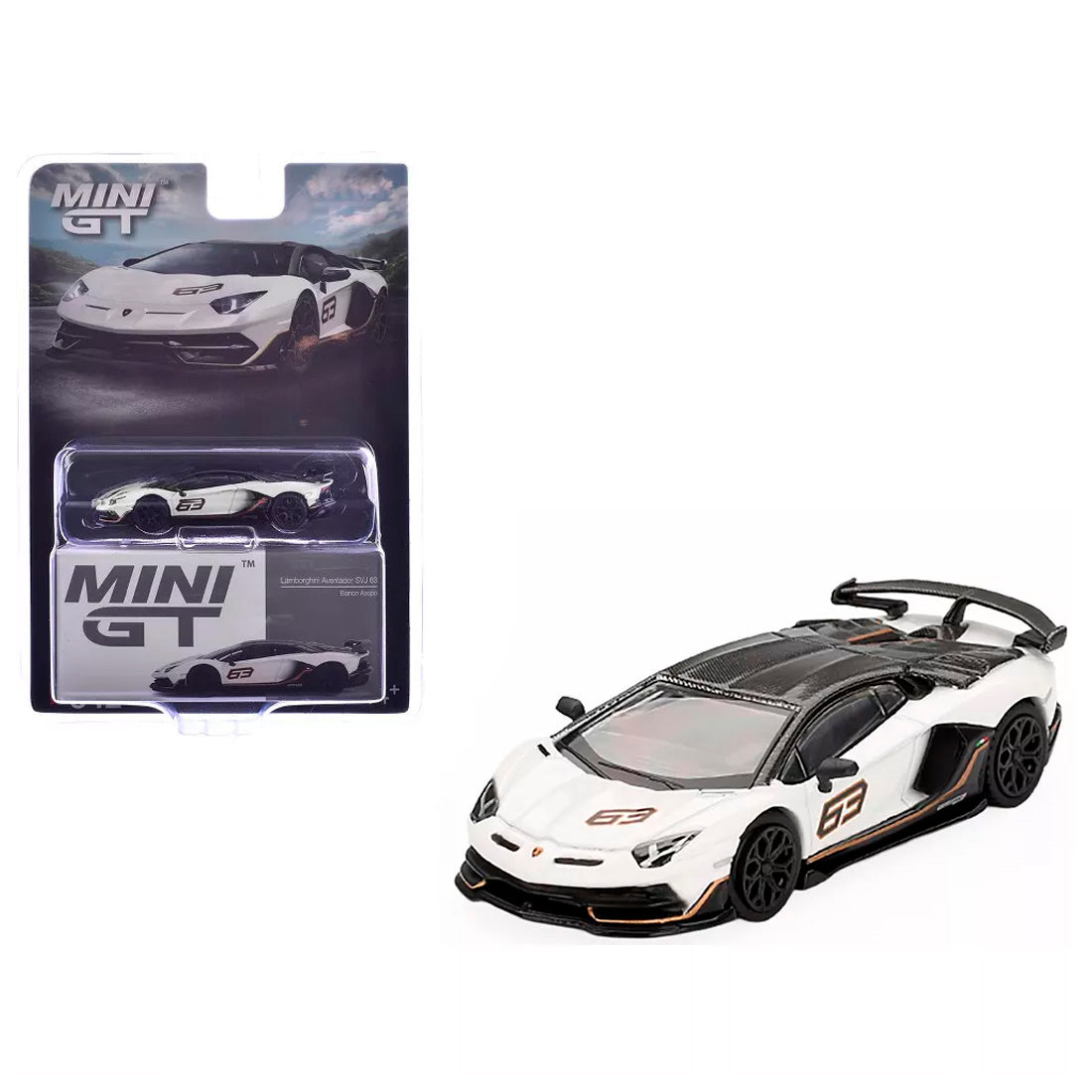Mini Gt Lamborg+B49ini Aventador Svj 63 Bianco Asopo 1/64