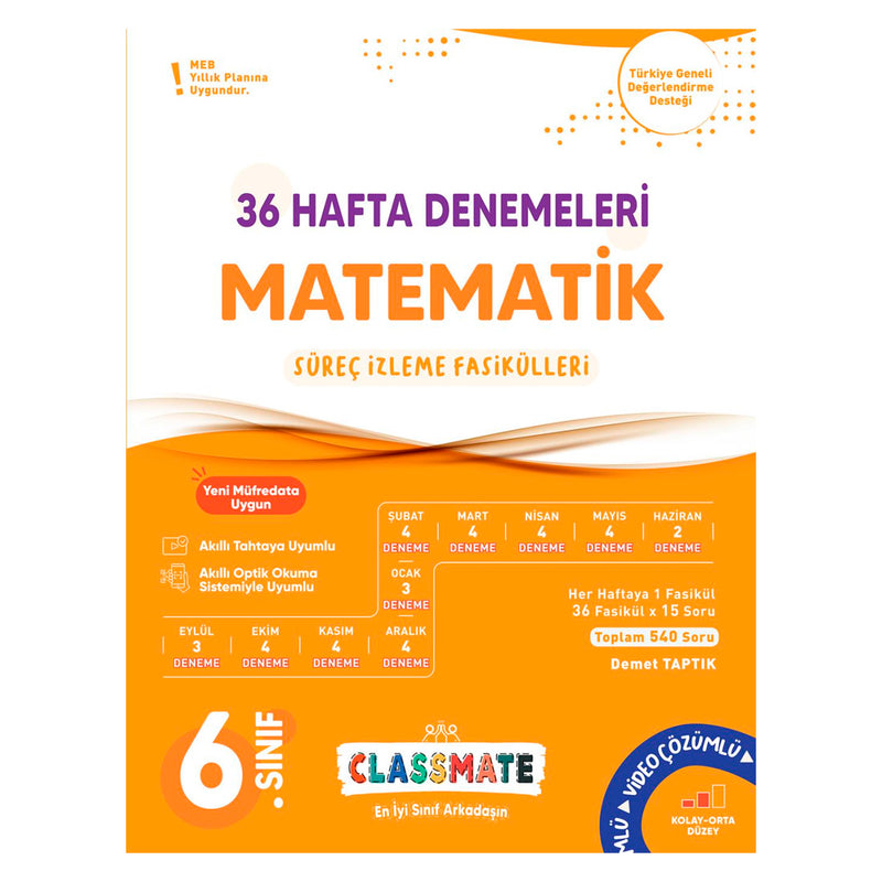 Okyanus Yayınları 6. Sınıf Classmate Matematik 36 Hafta Denemeleri