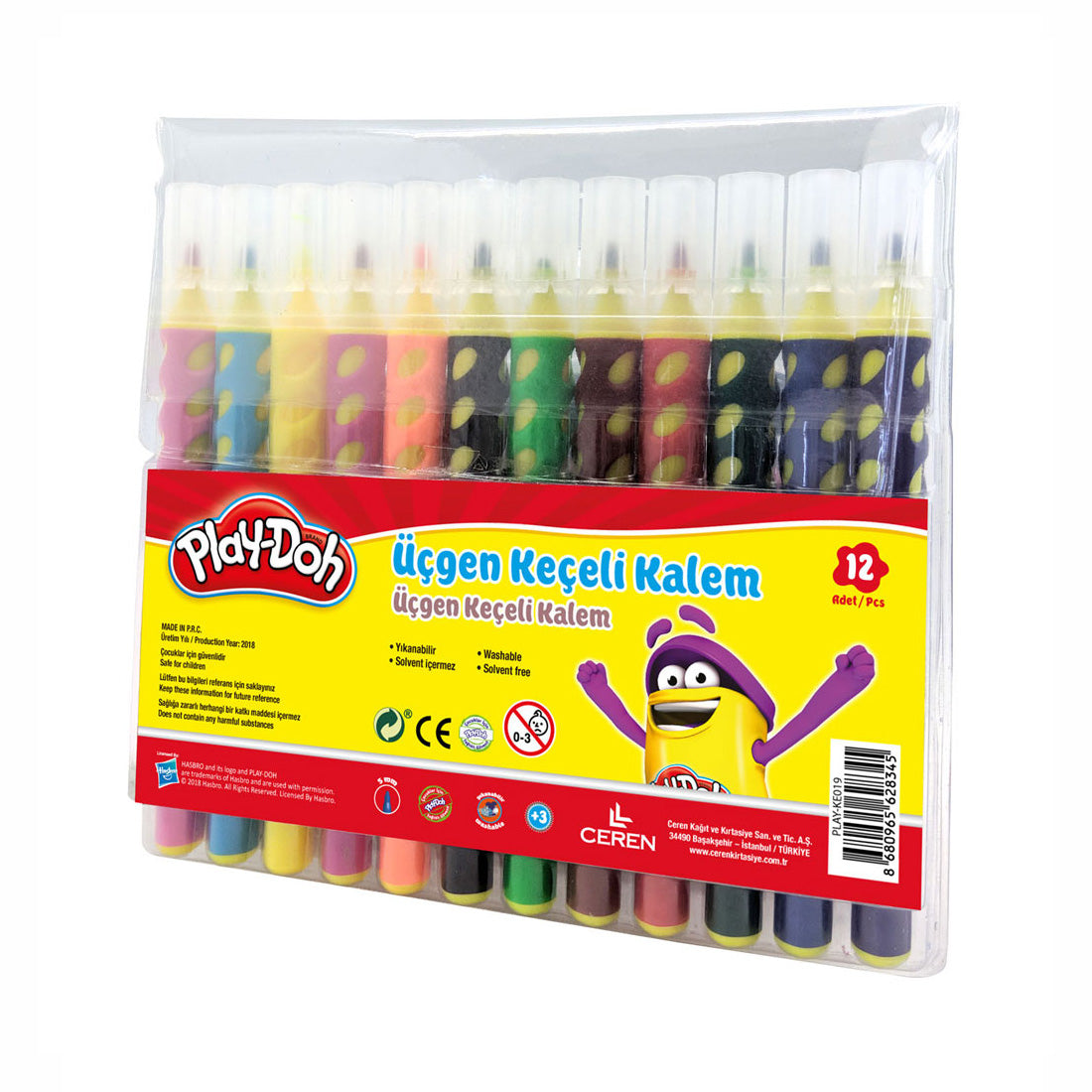 Play-Doh 12'li Fırça Uçlu Üçgen Keçeli Kalem KE018