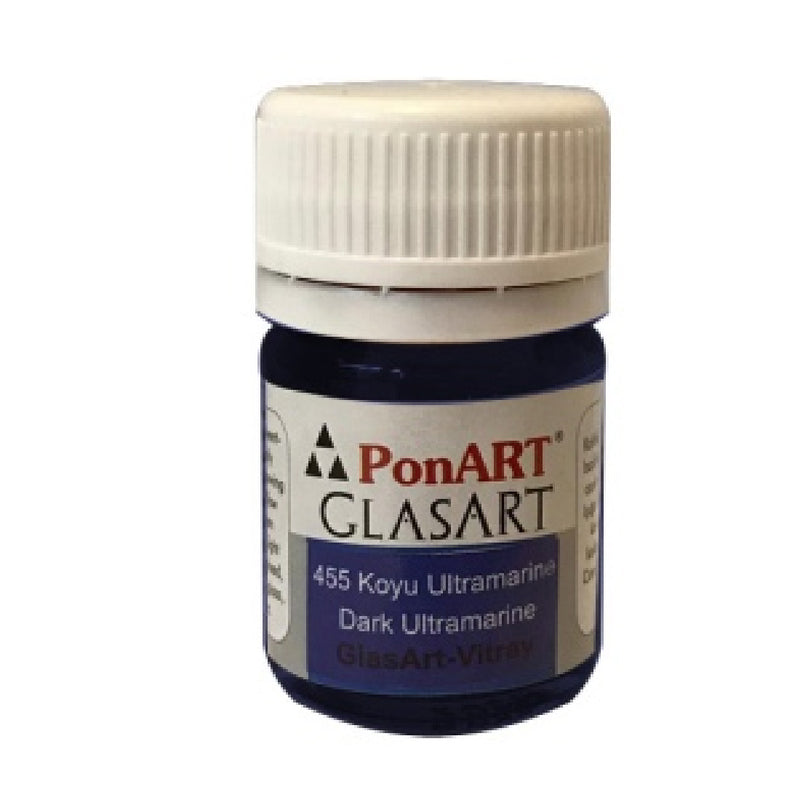 Ponart GlasArt 20 ml. Koyu Ultramarine 455 Vitray Boyası - Cam ve Hobi Boyası