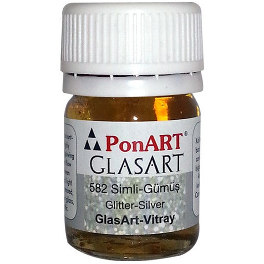 Ponart GlasArt 20 ml. Simli Gümüş Vitray Boyası - Cam Boyası, Hobi ve Sanatsal Dekorasyon