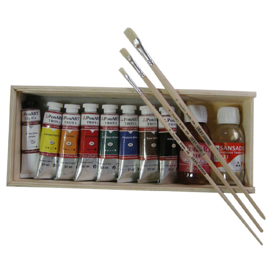 Ponart Troya 37 ml 8 Renk Yağlı Boya Seti + 3 Fırça - Sanat, Hobi ve Resim Malzemesi