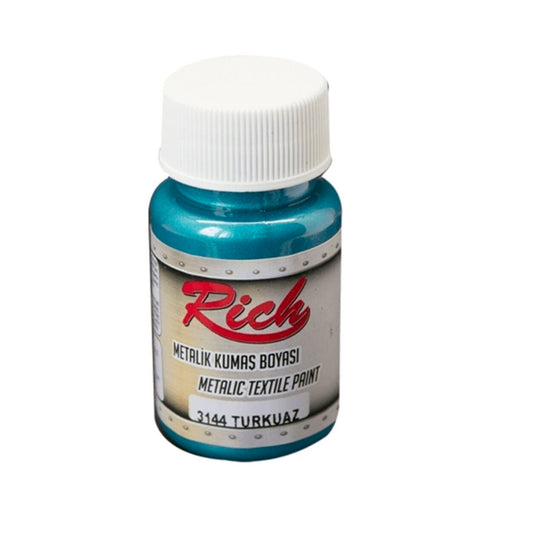Rich 50 cc Metalik Turkuaz Akrilik Kumaş Boyası - Tekstil, Hobi ve Yıkanabilir Kumaş Boyama için