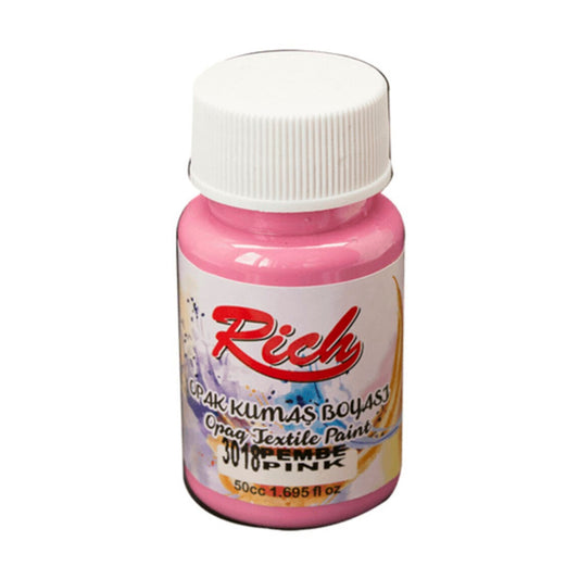 Rich 50cc Pembe Akrilik Kumaş Boyası - Hobi, Tekstil ve El Sanatları İçin Yıkanabilir Boya