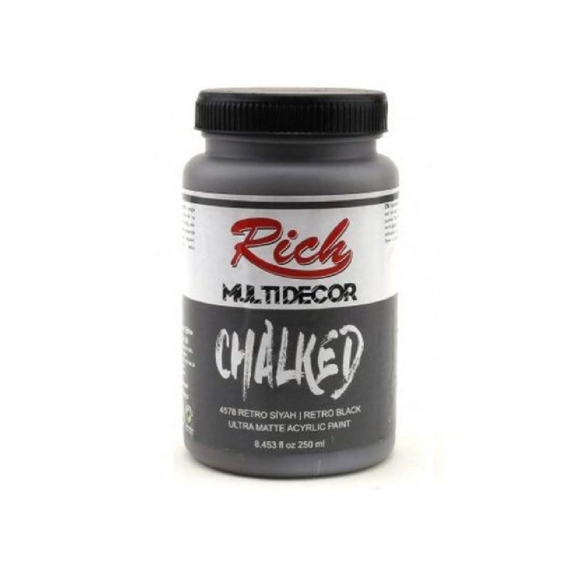 Rich Multi Decor Chalked Retro Siyah Akrilik Boya 250 Cc - Çok Yüzeyli Mat Hobi ve Dekorasyon Boyası