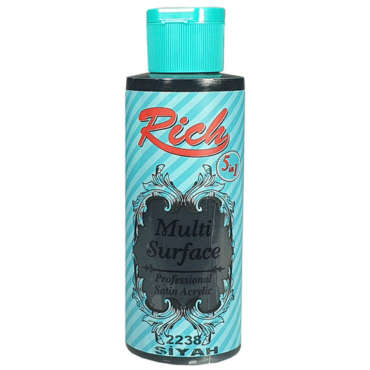 Rich Multi Surface Siyah 120 cc Akrilik Boya - Hobi, Sanatsal ve Çok Yüzeyli Boyama İçin