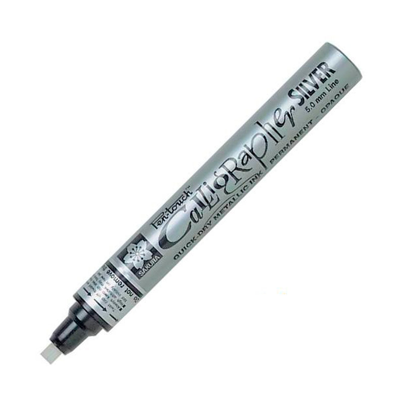 Sakura Pen Touch Gümüş 5.0 mm Kaligrafi Kalem - Sanatsal Çizim, Hat Sanatı ve Metalik Efekt Kalemi