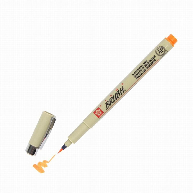 Sakura Pigma Brush Turuncu Fırça Uçlu Çizim Kalemi - Sanat, İllüstrasyon ve Kaligrafi Kalemi