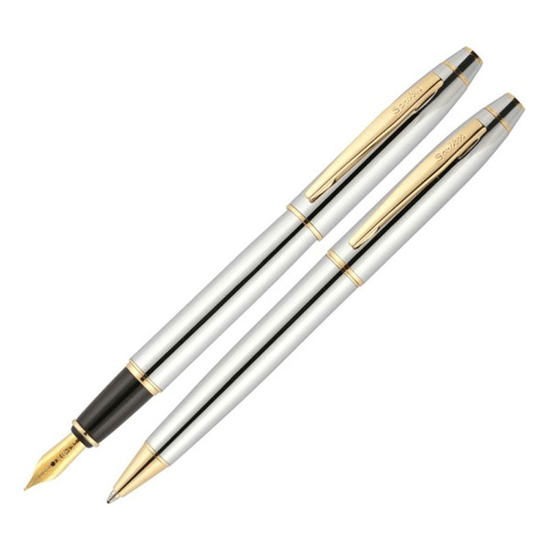 Scrikss 35 Dolma Kalem ve Tükenmez Kalem Gold Krom Seti - Hediyelik İmza ve Ofis Kalemleri