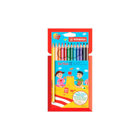 Stabilo Trio Thick 12 Renk Set + Kalemtıraş Hartung 203/2-12