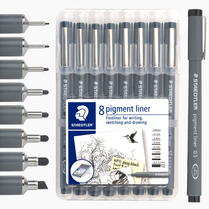 Staedtler Pigment Liner Siyah Çizim Kalemi 8'li Set - Eskiz, Teknik Çizim ve Sanatçı Kalemi