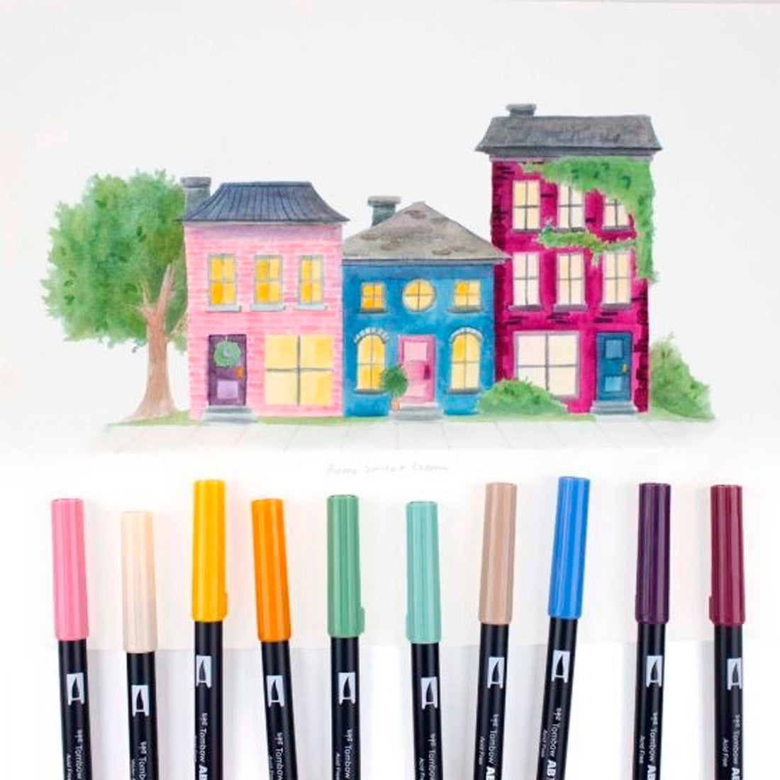 Tombow 10'lu AB-T Dual Brush Pen Fırça Kalem Seti - Sanatsal Çizim ve Kaligrafi Marker Kalemi