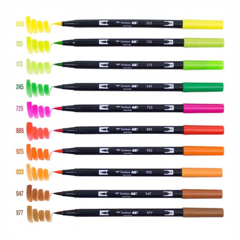 Tombow AB-T Dual Brush Pen 10'lu Narenciye Renkler Fırça Kalem Seti - Sanatsal Çizim ve Eskiz Marker