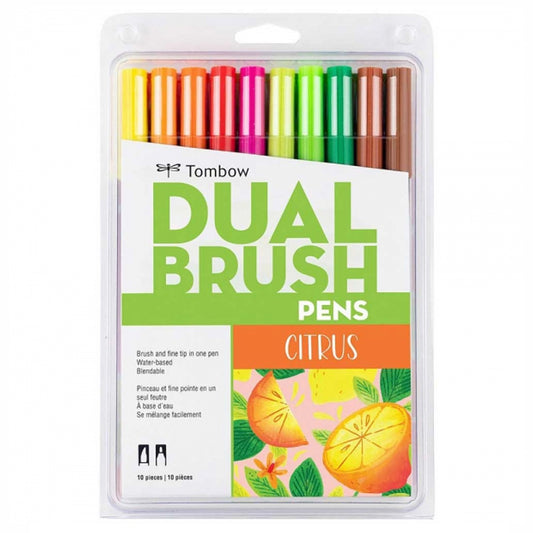 Tombow AB-T Dual Brush Pen 10'lu Narenciye Renkler Fırça Kalem Seti - Sanatsal Çizim ve Eskiz Marker