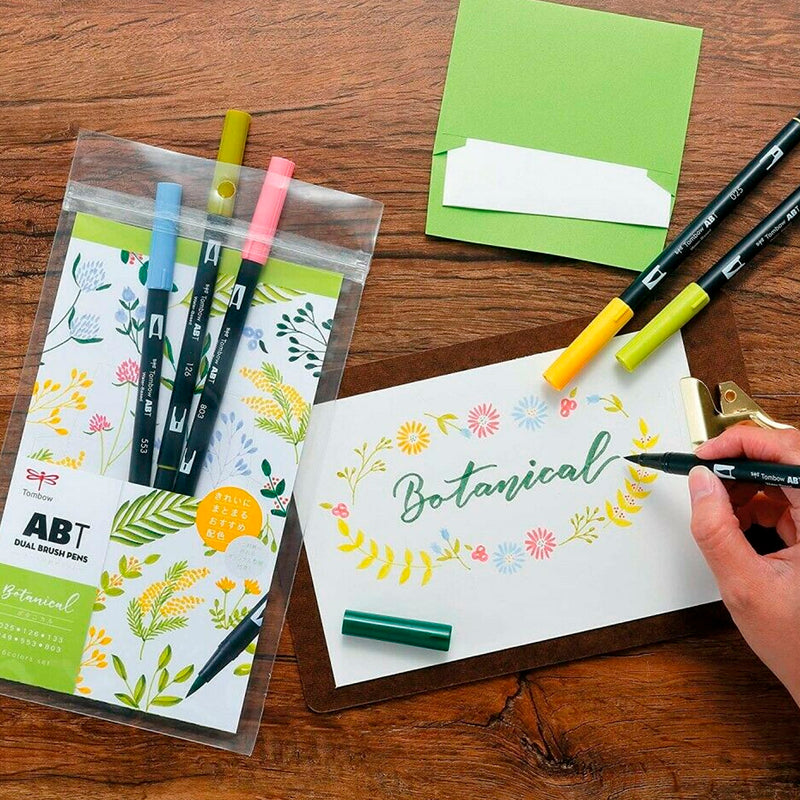 Tombow AB-T Dual Brush Pen 6'lı Botanik Renkler Seti - Sanatsal Çizim, İllüstrasyon ve Kaligrafi Fırça