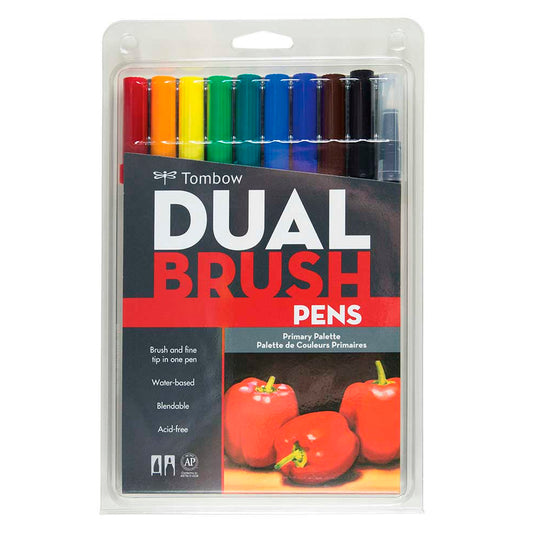 Tombow Dual Brush 10'lu Ana Renkler Çift Uçlu Grafik Kalem - Sanatsal Çizim, İllüstrasyon ve Letter
