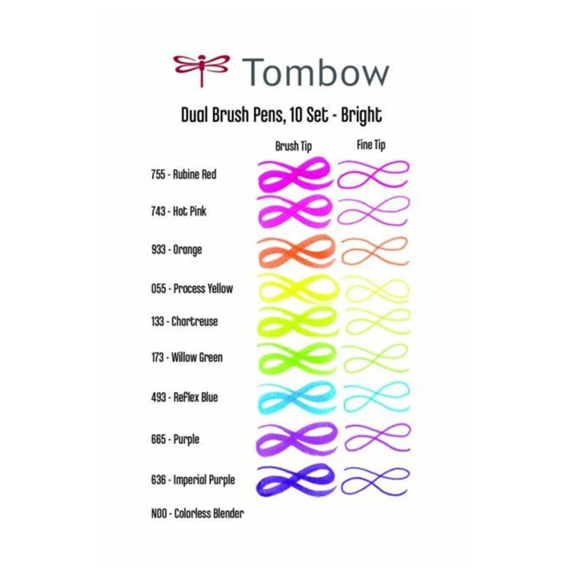 Tombow Dual Brush 10'lu Parlak Tonlar Çift Uçlu Grafik Kalem - Sanat, Çizim, İllüstrasyon ve Kal