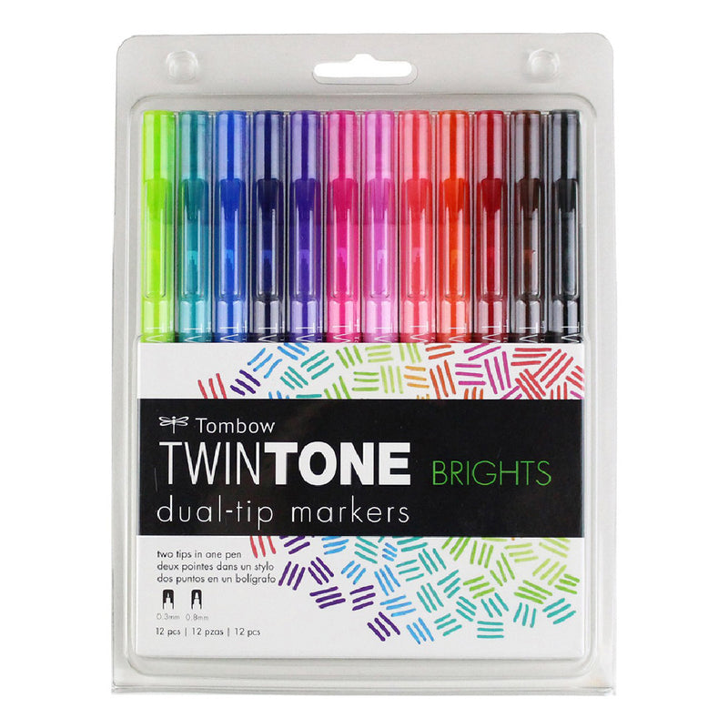 Tombow Twintone 12'li Parlak Tonlar Kalem Seti - Çift Uçlu Sanatsal Marker Kalem, Çizim ve Not Alma İçin