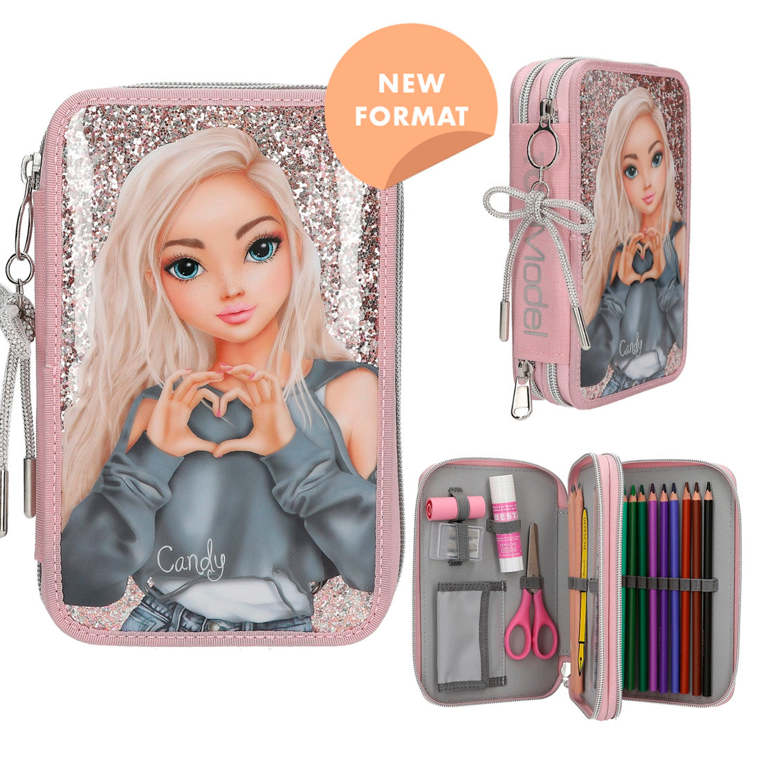 Top Model 2 Katlı Simli Dolu Kalem Kutusu, N/A