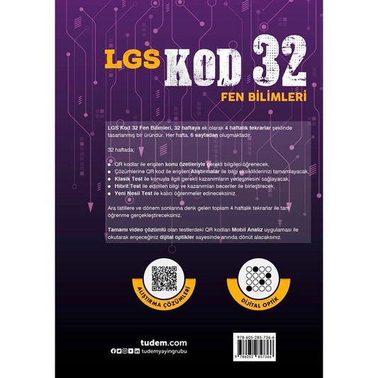 Tudem Yayınları KOD 32 LGS Fen Bilimleri 32 Hafta 4 Haftalık Tekrar