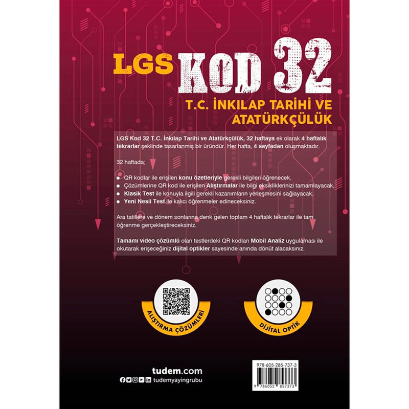 Tudem Yayınları KOD 32 LGS T.C. İnkılap Tarihi ve Atatürkçülük 32 Hafta 4 Haftalık Tekrar