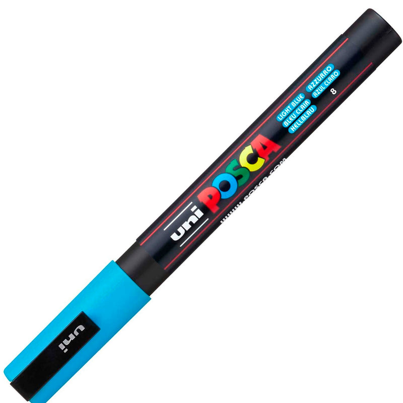 Uni-Ball Posca 0.9-1.3 mm Açık Mavi Su Bazlı Poster Markör Kalem - Sanat, Çizim ve Çok Yüzeyli