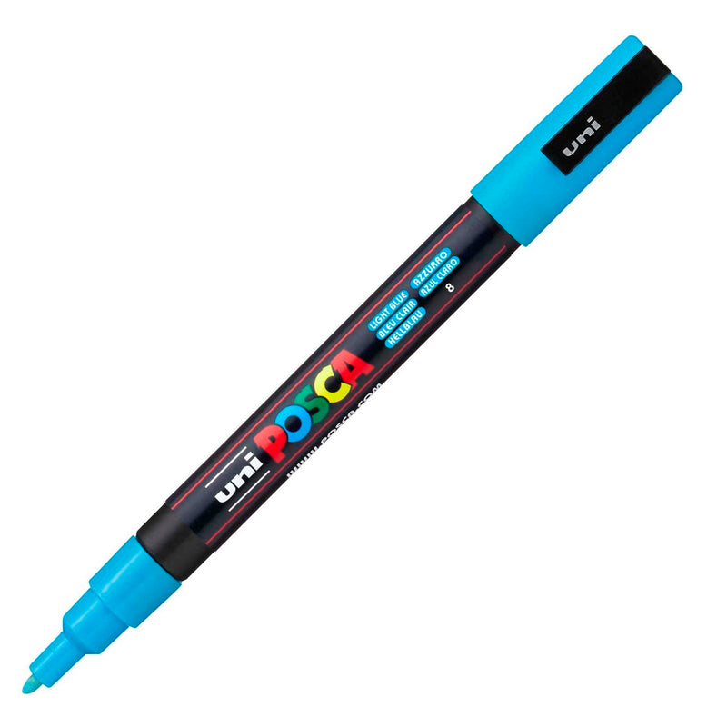Uni-Ball Posca 0.9-1.3 mm Açık Mavi Su Bazlı Poster Markör Kalem - Sanat, Çizim ve Çok Yüzeyli