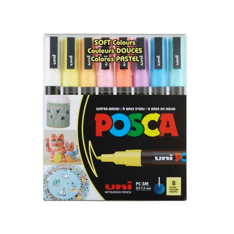 Uni-Ball Posca 8'li 0.9-1.3 Su Bazlı Soft Renk Poster Markörü