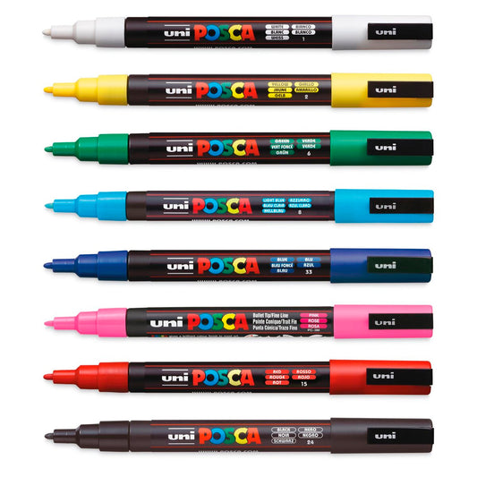 Uni-Ball Posca Boya Markörü Setleri 8 Renkli Orta Boy Set PC-3M