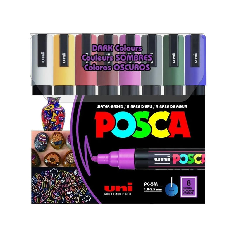 Uni-Ball Posca Koyu Renk 8'li Set Poster Markörü PC-5M/8C