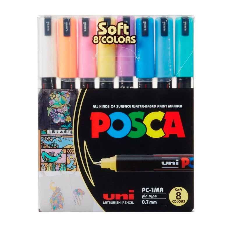 Uni Posca 0.7 Su Bazlı 8'li Soft Renk Poster Markörü PC-1MR/8C SC Set