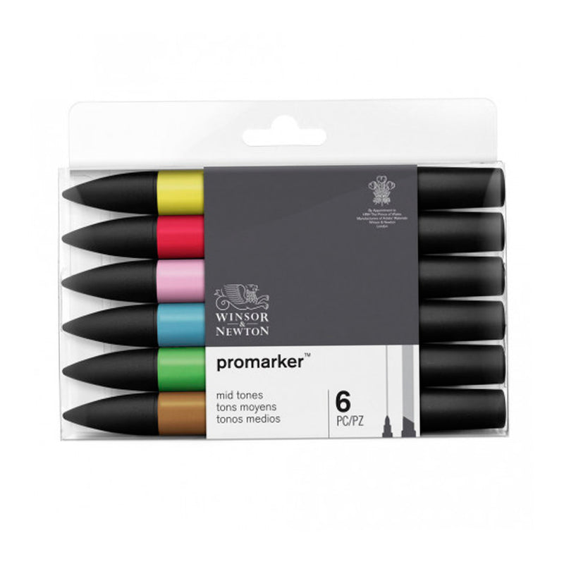 Winsor & Newton Promarker 6'lı Ara Tonlar Seti - Çizim, İllüstrasyon ve Sanat için Profesyonel Marker Kalem Seti