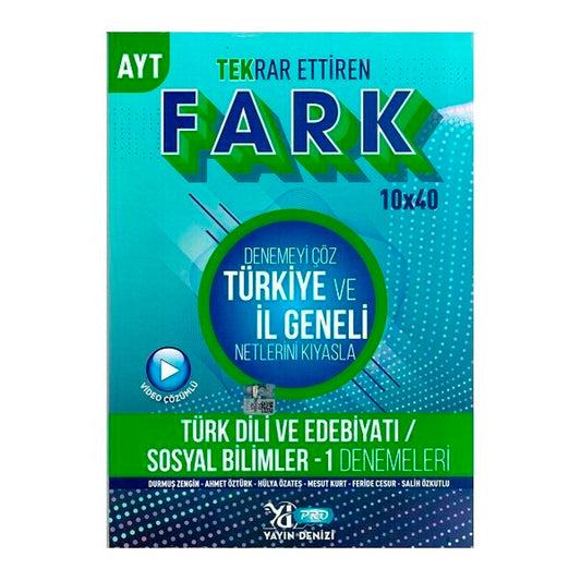 Yayın Denizi Yayınları  AYT Türk Dili ve Edebiyatı Sosyal Bilimler 1 Fark Tekrar Ettiren 10x40 Denemeleri