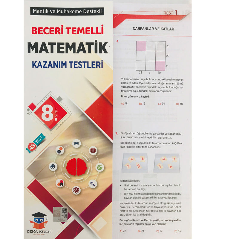 Zeka Küpü Yayınları 8. Sınıf Matematik Beceri Temelli Kazanım Testleri