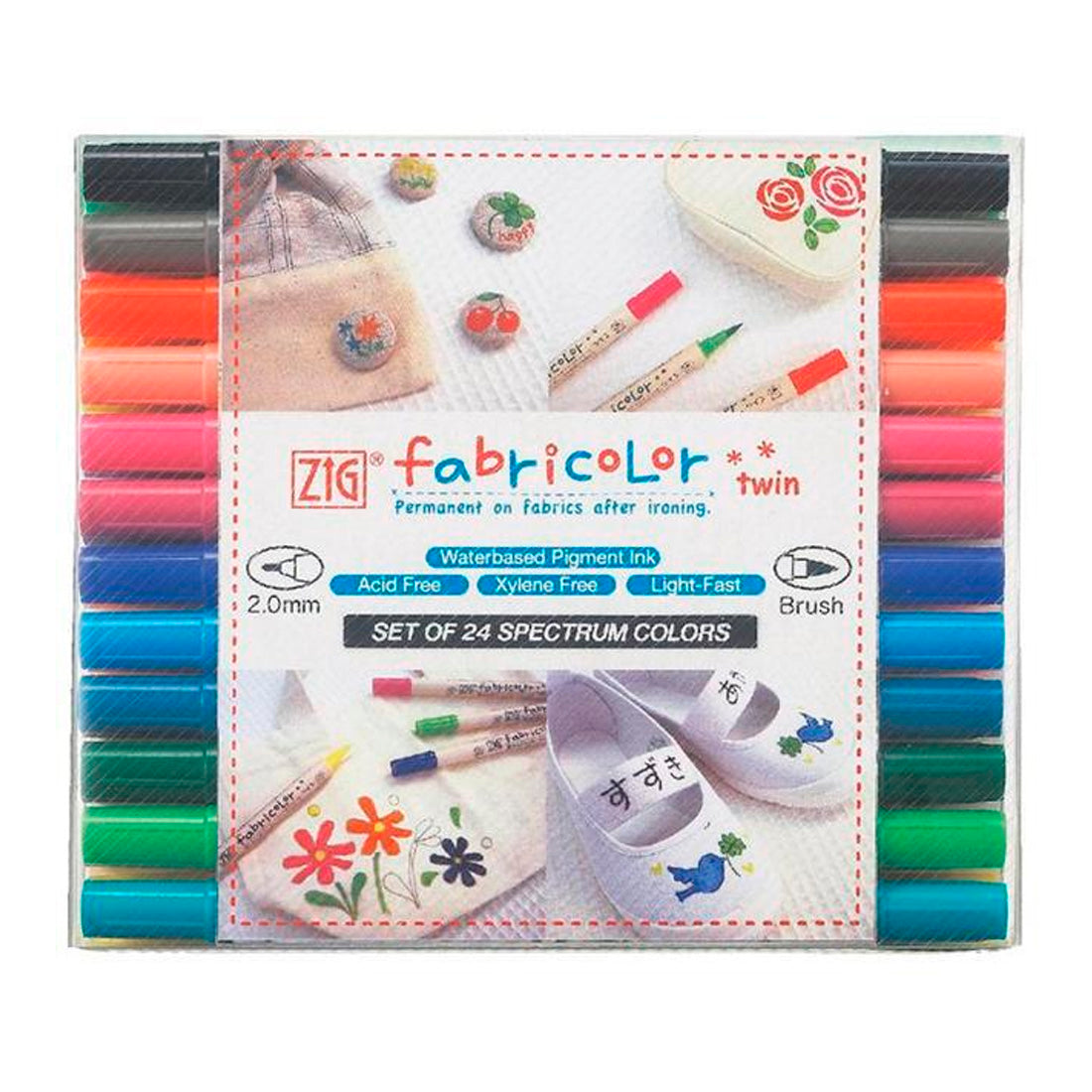 Zig 24'lü Fabricolor Twin Kumaş Kalemi - Kumaş Boyama, Tekstil Tasarım ve Kalıcı Marker Seti